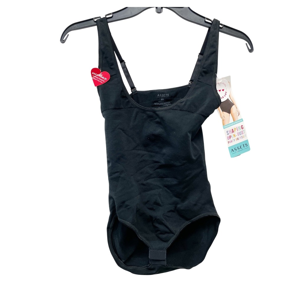 Assets by Spanx Women's Black Shaping Open-Bust Panty Bodysuit Size XL